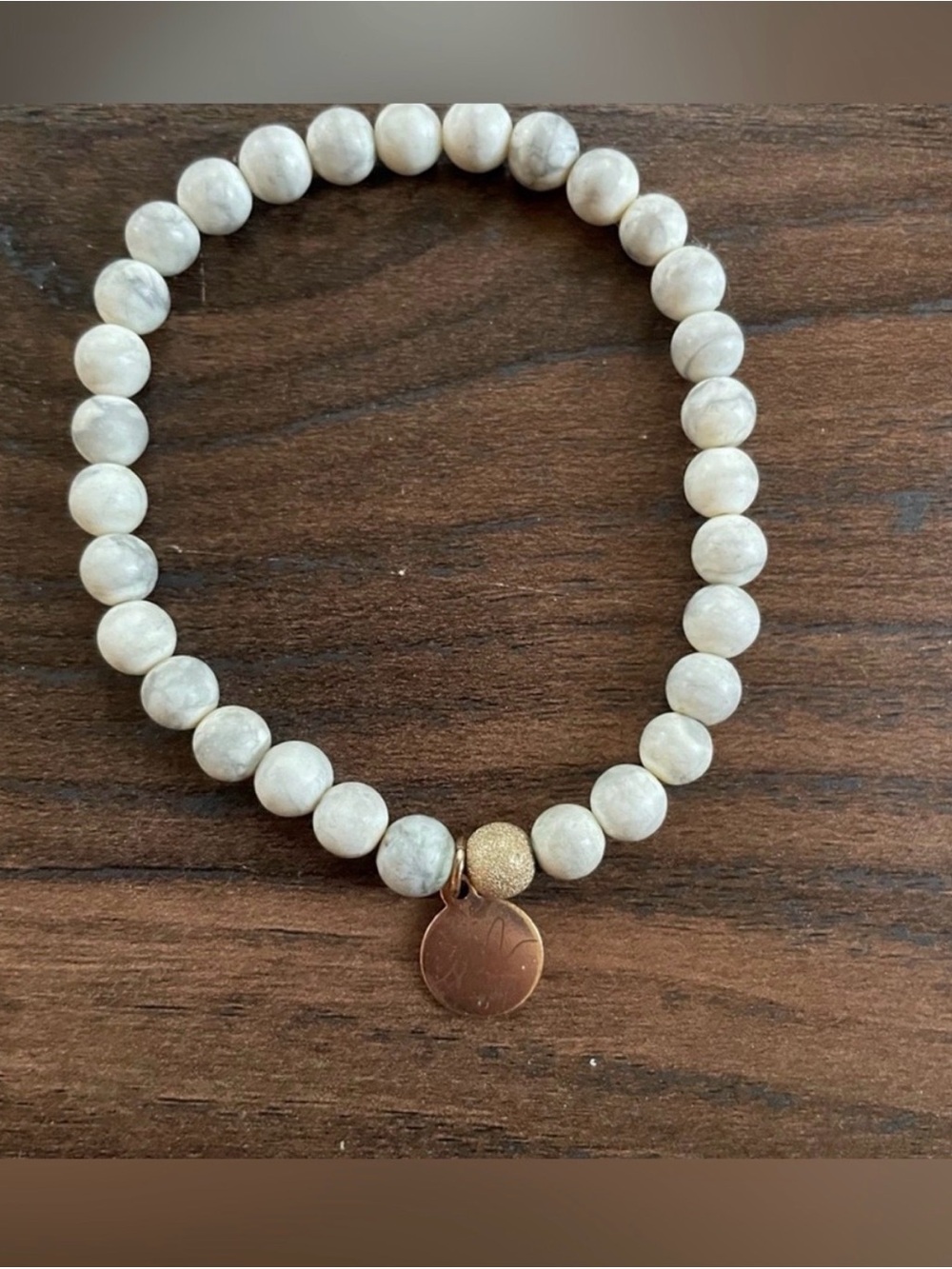 Beaded White Marble Stone Bracelet with Gold Charm